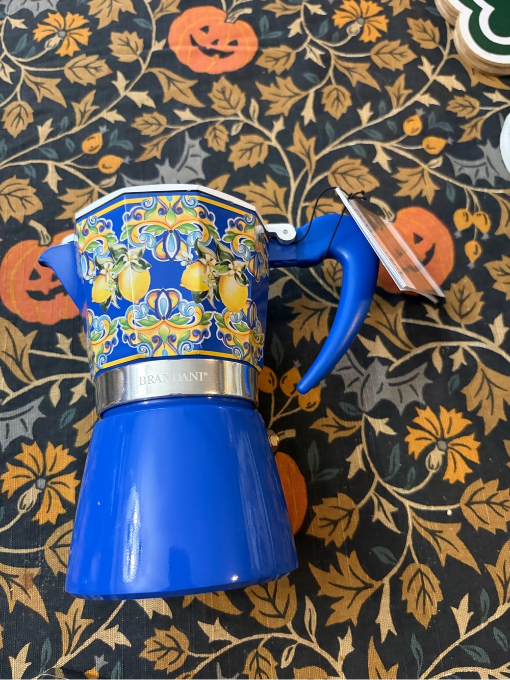 Blue Lemon-Print Stovetop Moka Pot